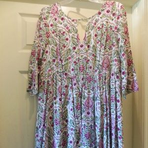 Torrid Pink and Green Floral Long Sleeve Dress